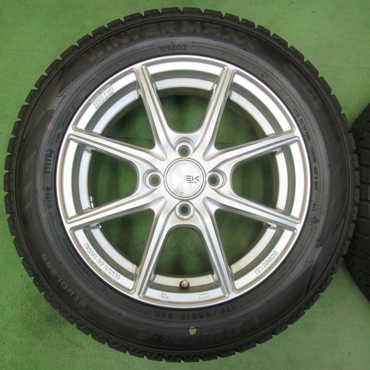 タイヤほぼ未使用!23年!キレイ★スタッドレス 175/65R15 ダンロップ ウインターマックス WM02 SEIN EK AME ENKEI ザイン エンケイ 15インチ PCD100/4H★5042803イス