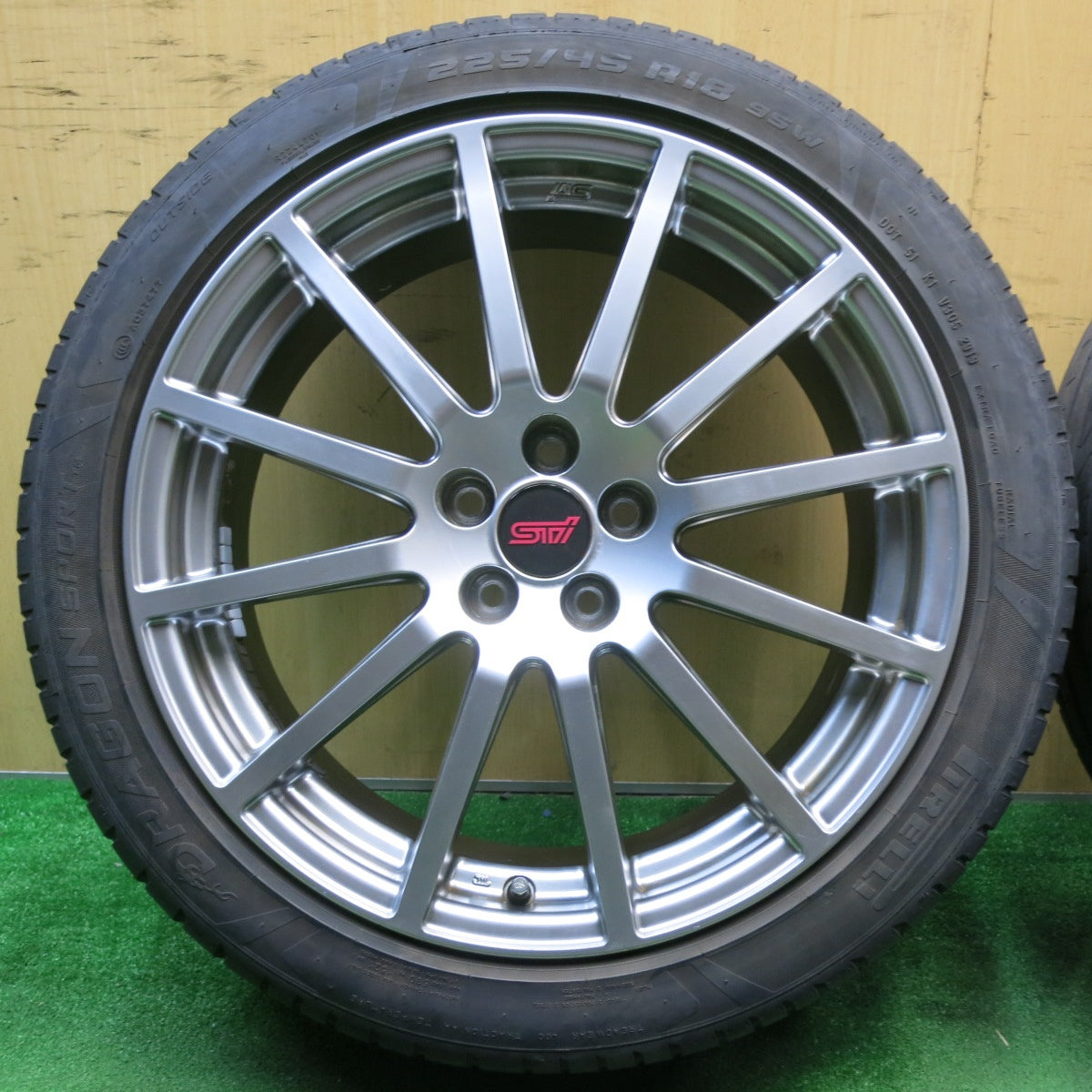 キレイ★スバル レガシィ BM/BR系 ts 純正 STi 225/45R18 ピレリ ドラゴン スポーツ TM 18インチ エンケイ PCD100/5H★5042603NJノ