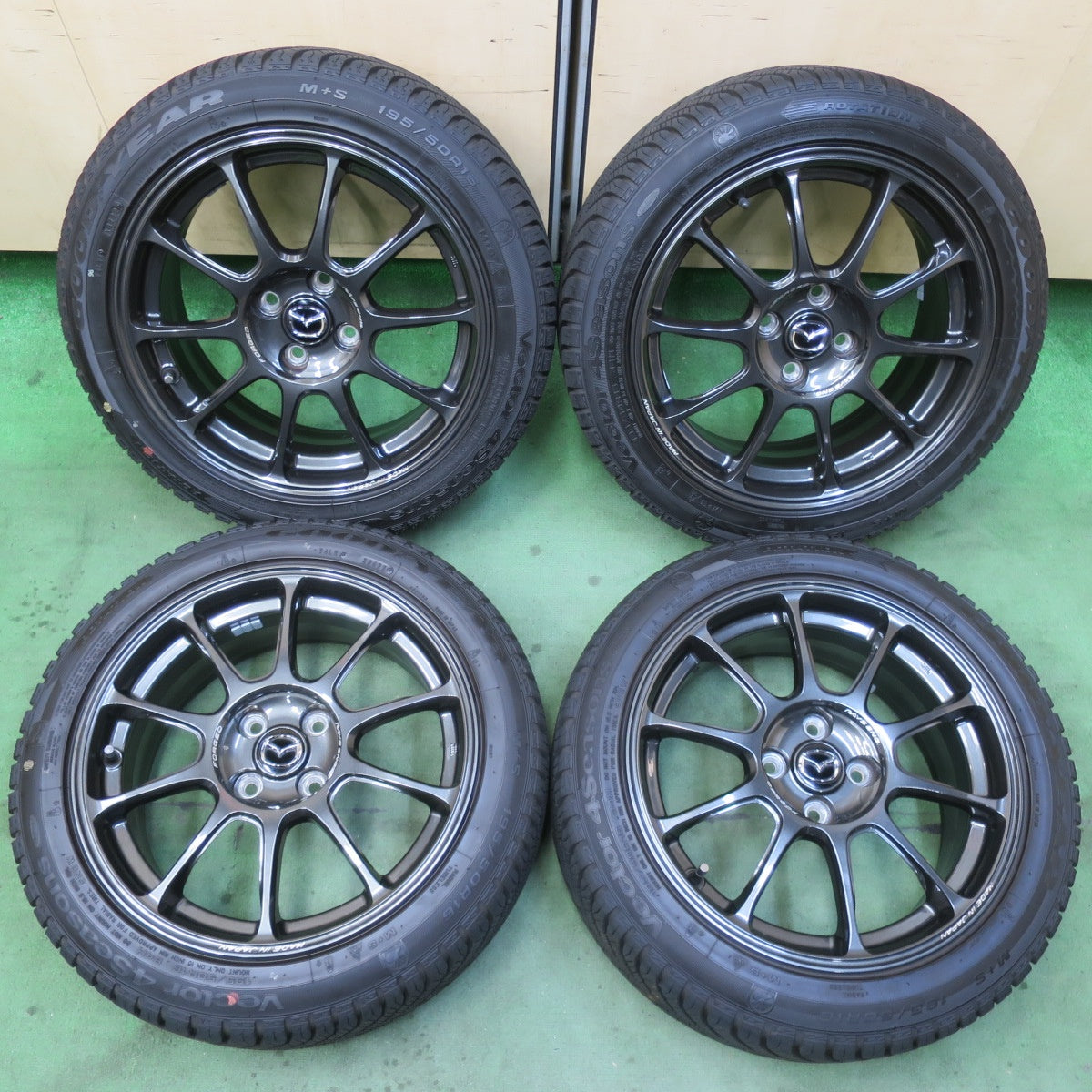 バリ溝!22年!キレイ!9.5分★マツダ ND ロードスター 純正 RAYS 鍛造 195/50R16 グッドイヤー Vector 4Seasons hybrid オールシーズン 16インチ PCD100/4H★6011614イス
