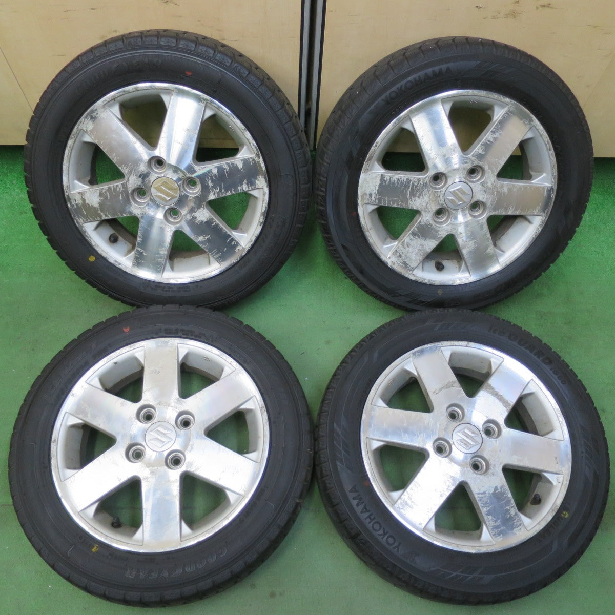 4本価格!23年★スズキ ワゴンR 純正 155/65R14 スタッドレス グッドイヤー アイスナビ7 ヨコハマ アイスガード iG60 14インチ PCD100/4H★5063010イス