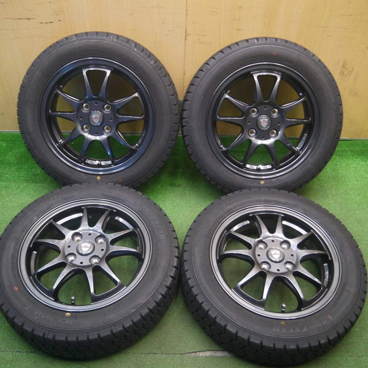 超バリ溝!22年!キレイ!ほぼ10分★スタッドレス 155/65R14 グッドイヤー アイスナビ7 ESTROSA エステローザ 14インチ PCD100/4H★5022504Hス