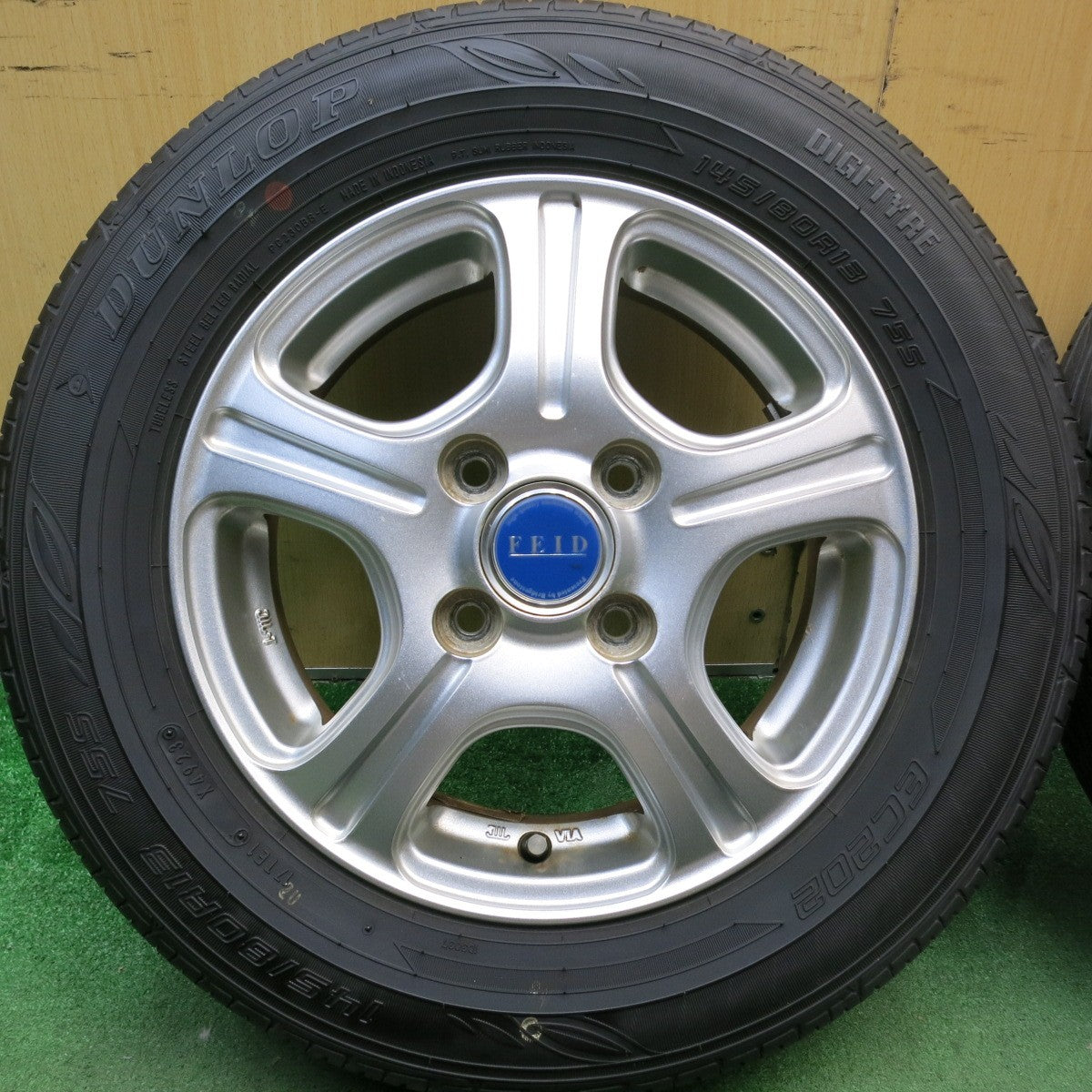 4本価格!23年★145/80R13 ダンロップ EC202 FEID 社外 アルミ 13インチ PCD100/4H★5092806HAノ