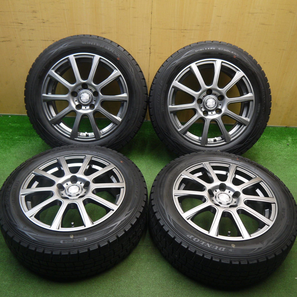 バリ溝!キレイ!8.5分★スタッドレス 195/60R16 ダンロップ ウインターマックス WM01 B-win 社外 アルミ 16インチ PCD114.3/5H★6012602Hス