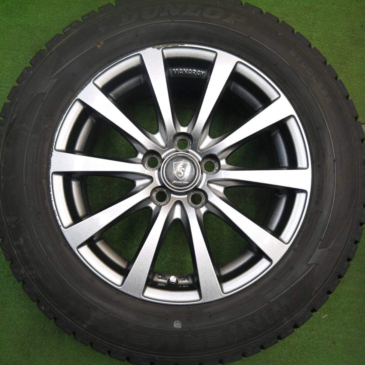 バリ溝!21年!キレイ!9.5分★プリウス 等 195/65R15 スタッドレス ダンロップ ウインターマックス WM02 MANARAY SPORT マナレイスポーツ 15インチ PCD100/5H★5040408Hス