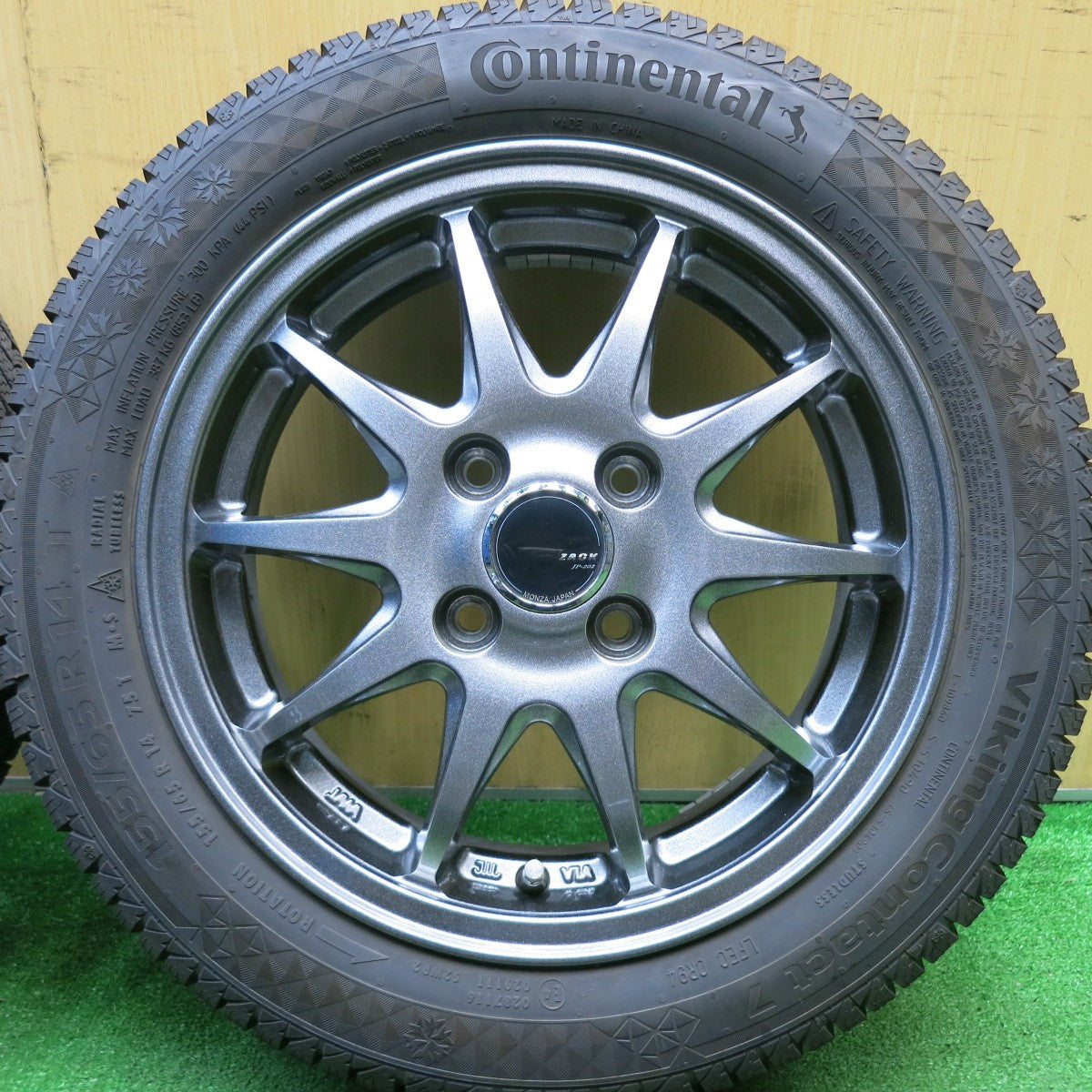 バリ溝!22年!キレイ!9.5分★スタッドレス 155/65R14 コンチネンタル バイキングコンタクト7 ZACK JP-202 MONZA 14インチ PCD100/4H★5050511HAス