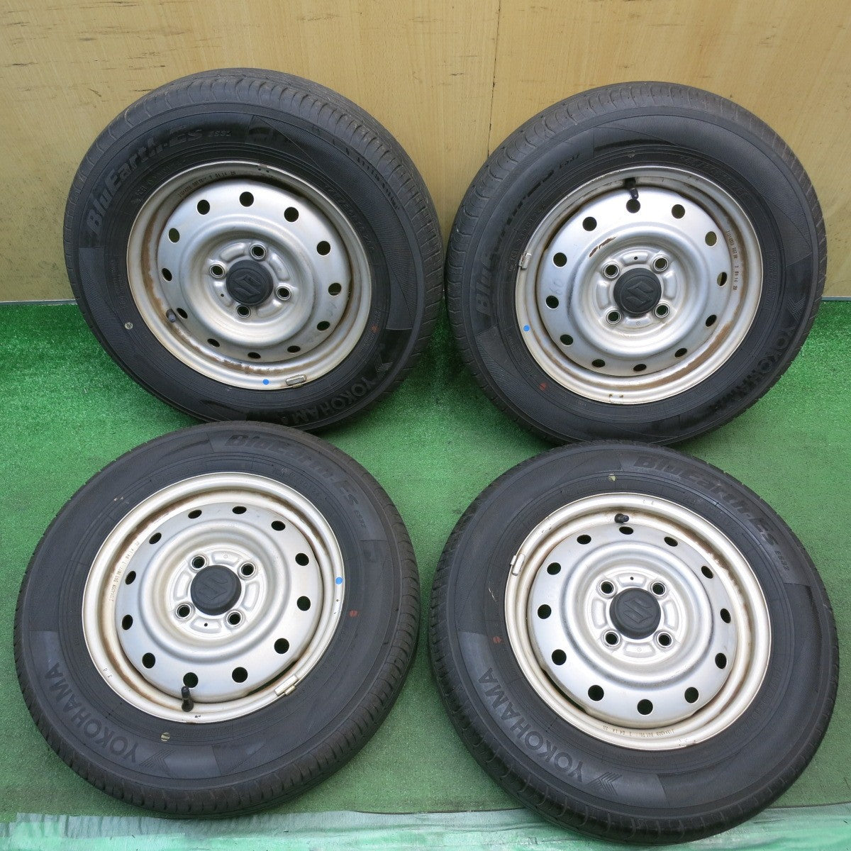 バリ溝!24年!8.5分◎スズキ アルト ワゴンR 純正 スチール 145/80R13 ヨコハマ BluEarth-ES ES32 ブルーアース 13インチ PCD100/4H◎6101505HAノ