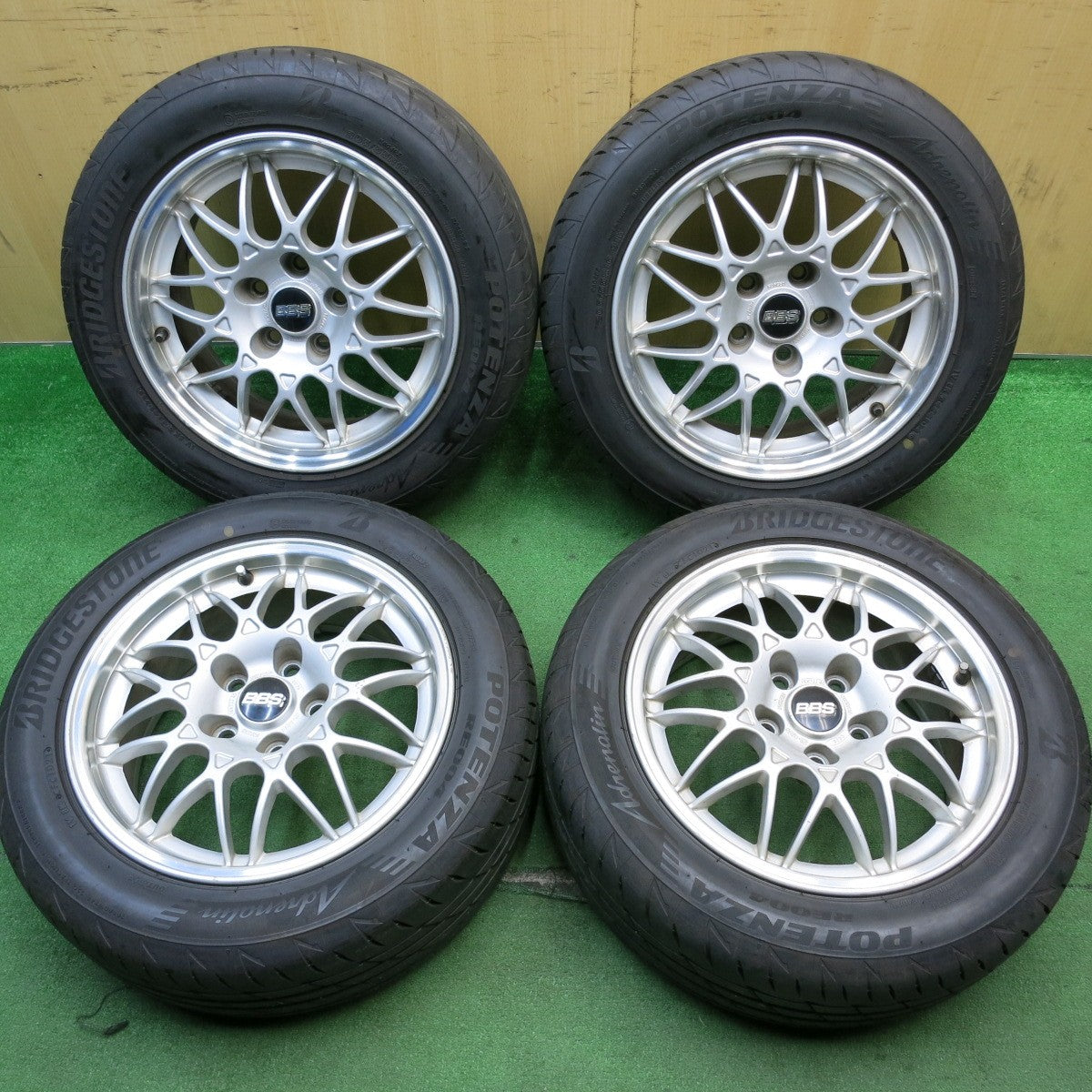 バリ溝!21年!9.5分★日産 スカイライン 等 純正 BBS CG26 205/55R16 ブリヂストン ポテンザ RE004 16インチ PCD114.3/5H★5052501HAノ