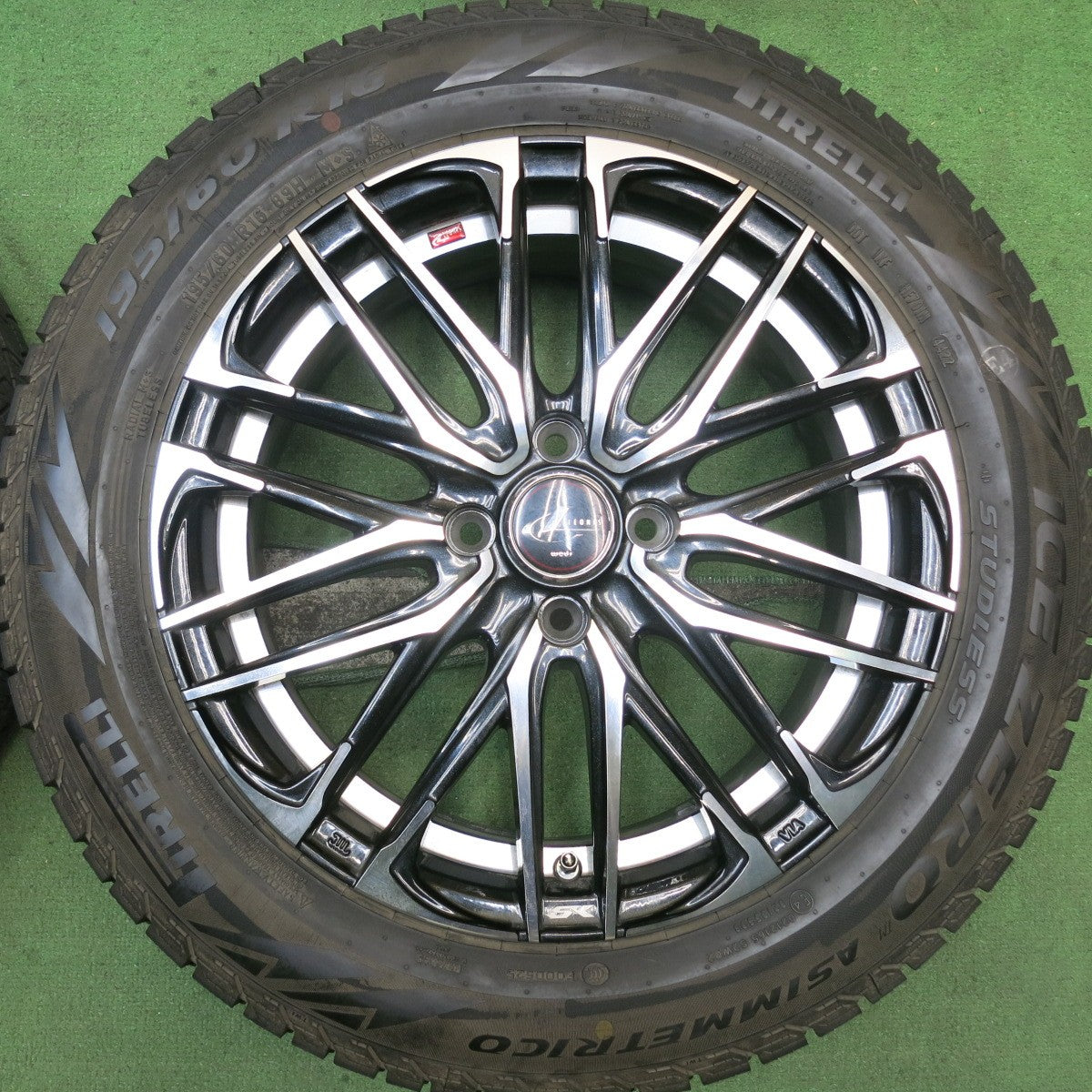 バリ溝!22年!9分★LEONIS SK 195/60R16 スタッドレス ピレリ アイスゼロ アシンメトリコ レオニス 16インチ PCD100/4H★5092108HAス