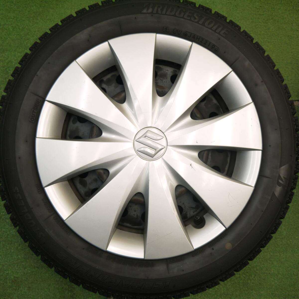 バリ溝！8.5分★スズキ スペーシア 純正 スチール 155/65R14 スタッドレス ブリヂストン アイスパートナー2 14インチ PCD100/4H★5031201Hス