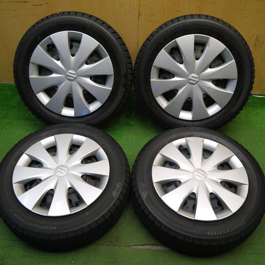 バリ溝！8.5分★スズキ スペーシア 純正 スチール 155/65R14 スタッドレス ブリヂストン アイスパートナー2 14インチ PCD100/4H★5031201Hス