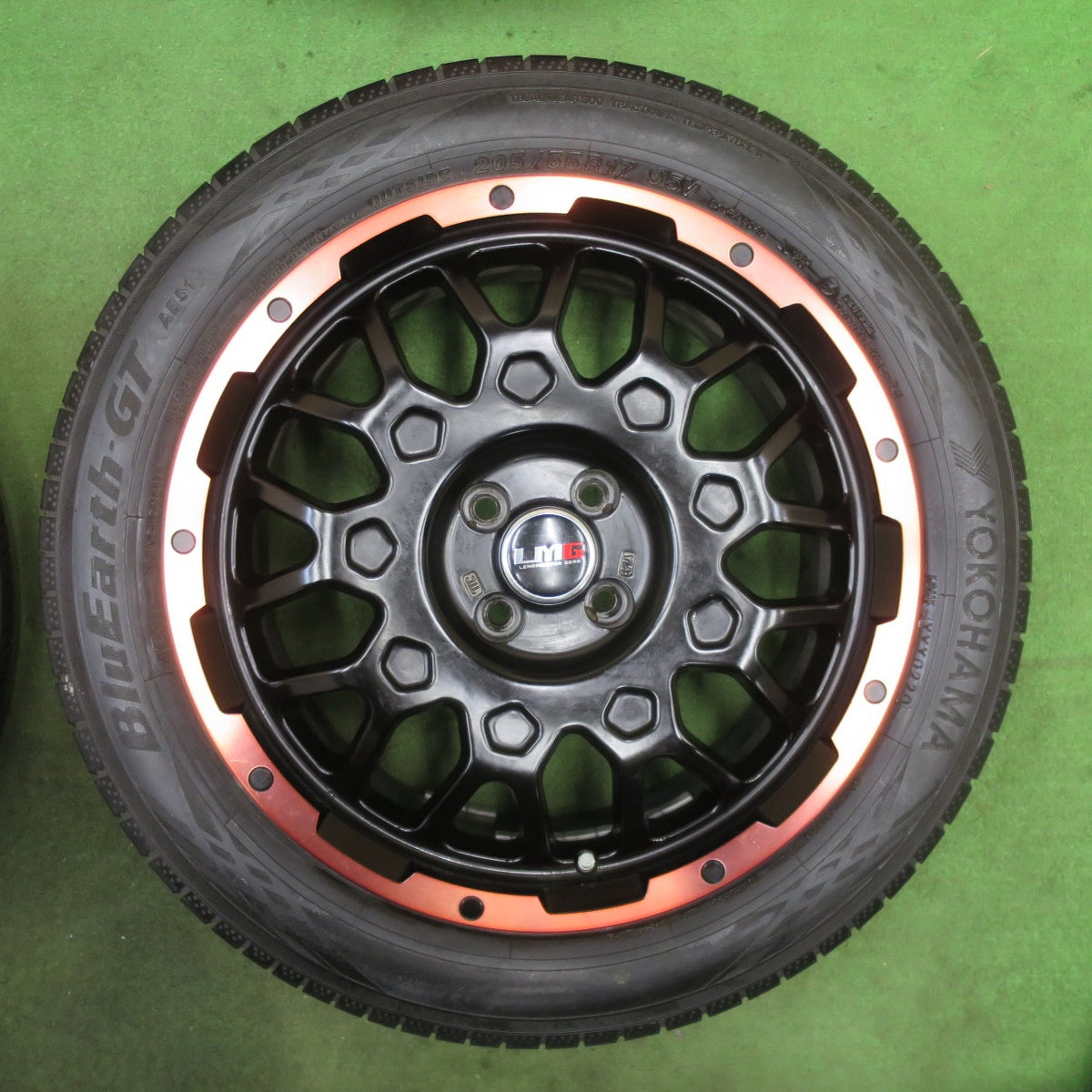 バリ溝！キレイ！9.5分★LMG LEHRMEISTER GEAR MS-9W 205/55R17 ヨコハマ BluEarth-GT AE51 レアマイスター ギア 17インチ PCD100/4H★6022403TTノ