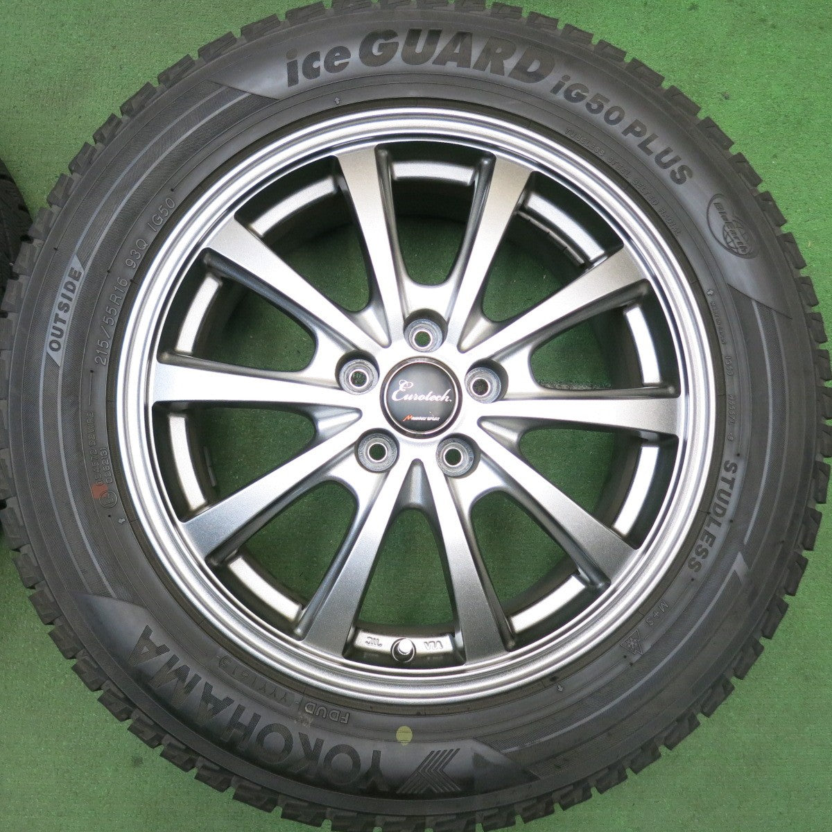 バリ溝！キレイ！9.5分★フォレスター 等 215/55R16 スタッドレス ヨコハマ アイスガード iG50 プラス Eurotech MANARAY SPORT マナレイ 16インチ PCD100/5H★5082404HAス