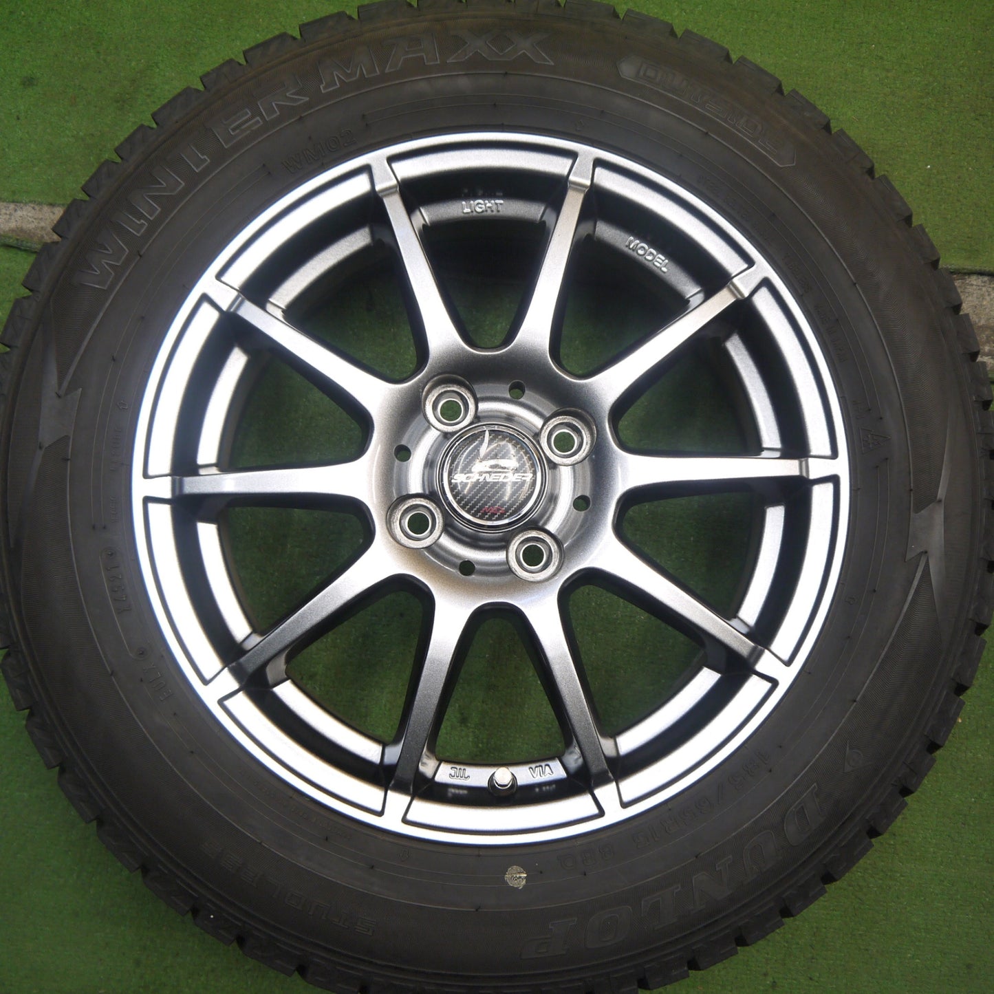 バリ溝！21年！キレイ！9分★スタッドレス 185/65R15 ダンロップ ウインターマックス WM02 SCHNEIDER MiD シュナイダー 15インチ PCD100/4H★5072305Hス