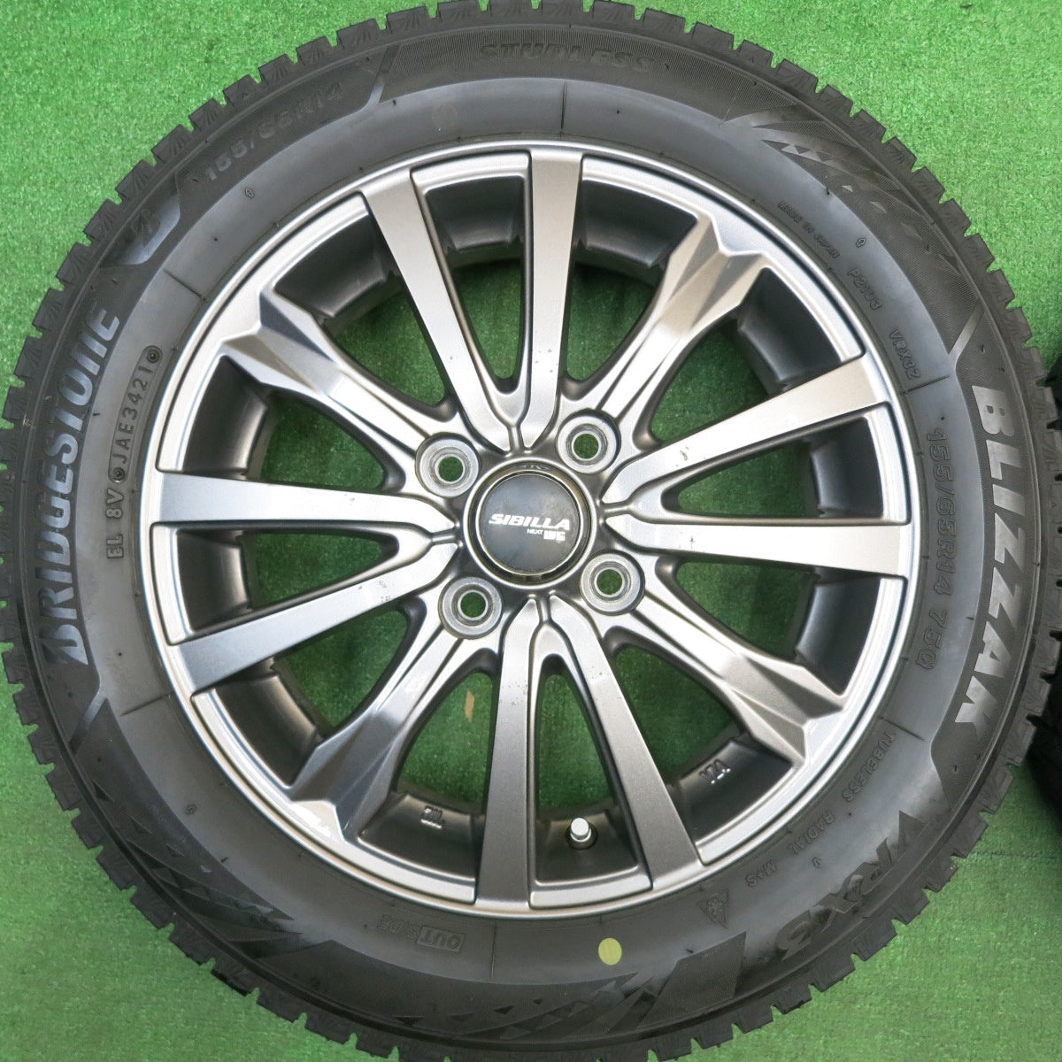 バリ溝！21年！キレイ！8.5分★スタッドレス 155/65R14 ブリヂストン ブリザック VRX3 SIBILLA NEXT W5 シビラ ネクスト 14インチ PCD100/4H★5121314HAス