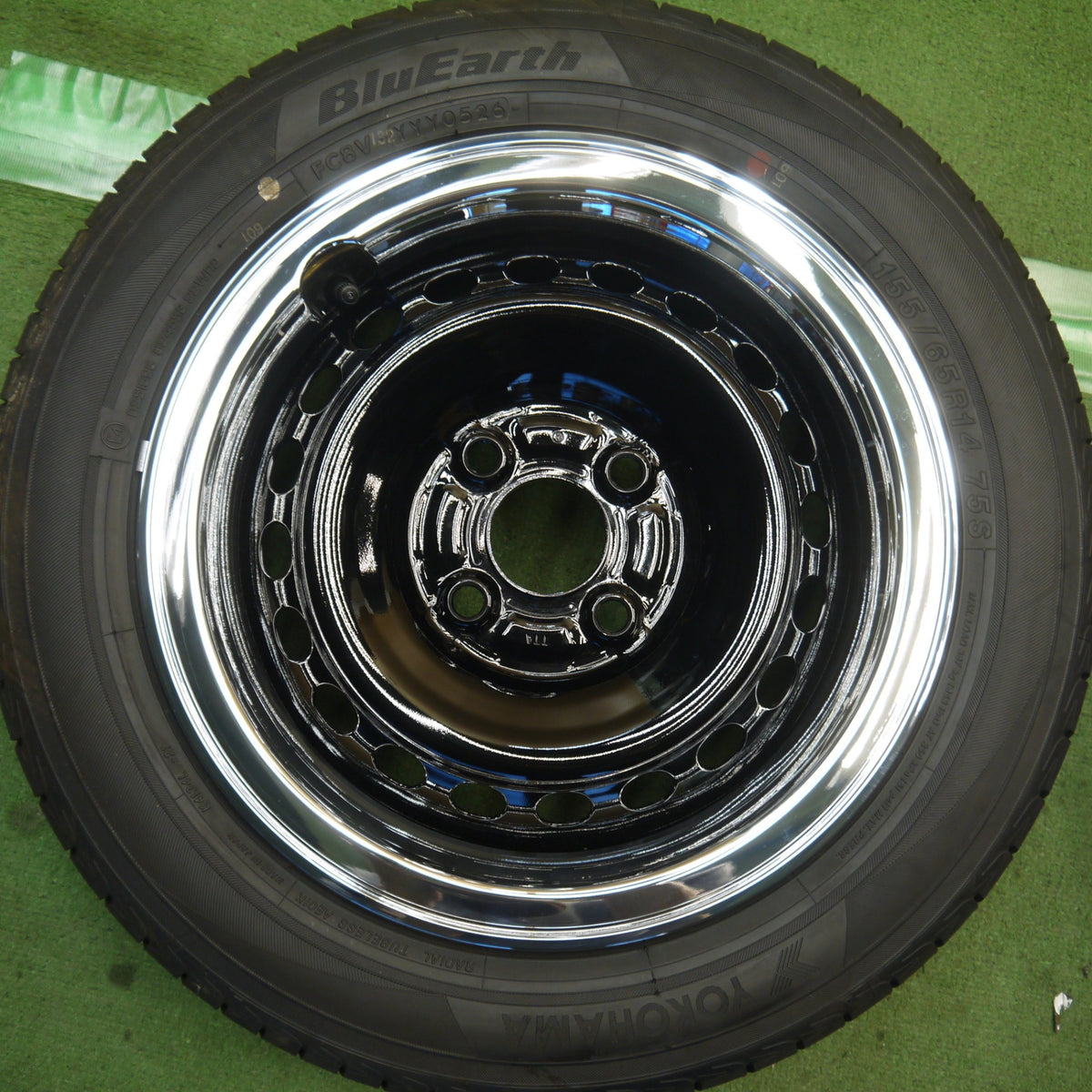 新車外し！26年！キャップ付き◎ホンダ N-BOX JOY 純正 スチール 155/65R14 ヨコハマ ブルーアース AE01K 14インチ Nボックス ジョイ PCD100/4H◎6091102Hノ