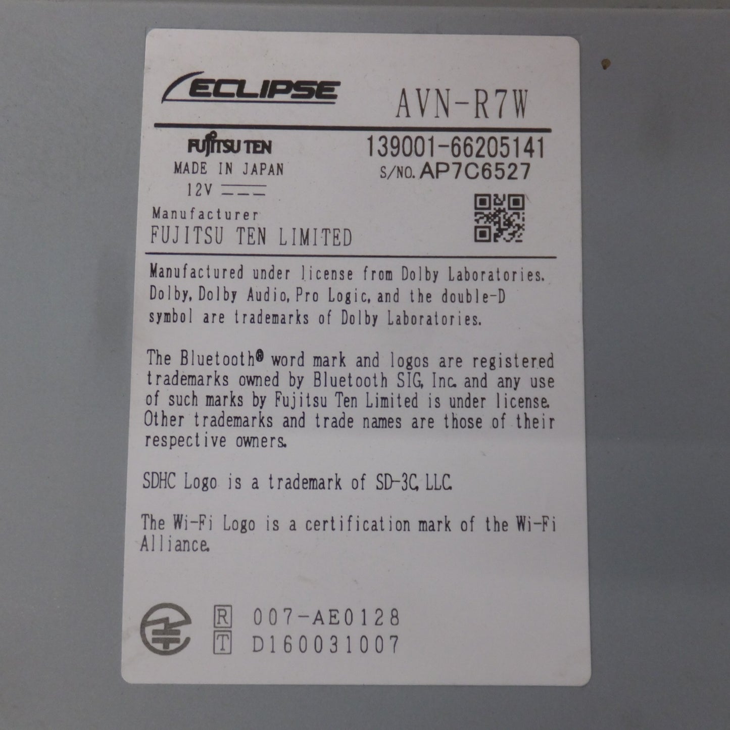 [送料無料] ★富士通テン イクリプス ECLIPSE メモリーナビゲーション AVN-R7W[13]★