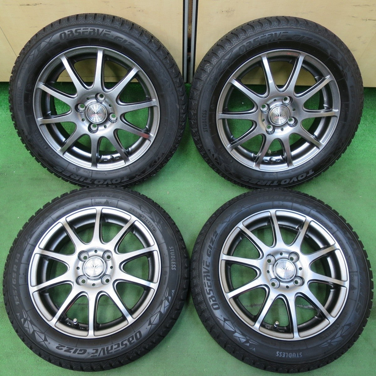 バリ溝！9.5分★LOXARNY SPORT BADX 155/65R14 スタッドレス トーヨー オブザーブ GIZ2 ロクサーニ 14インチ PCD100/4H★5011310イス