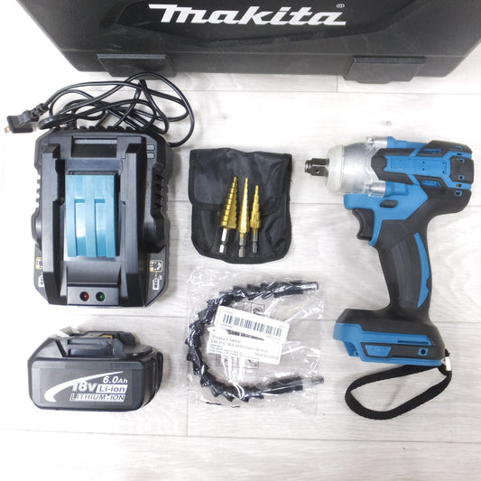 [送料無料] 付属品付き◆充電式 インパクトレンチ 型式 不明 電動 工具 18V 6.0Ah バッテリ 充電器 MTD001DSXのケース付き マキタ風◆