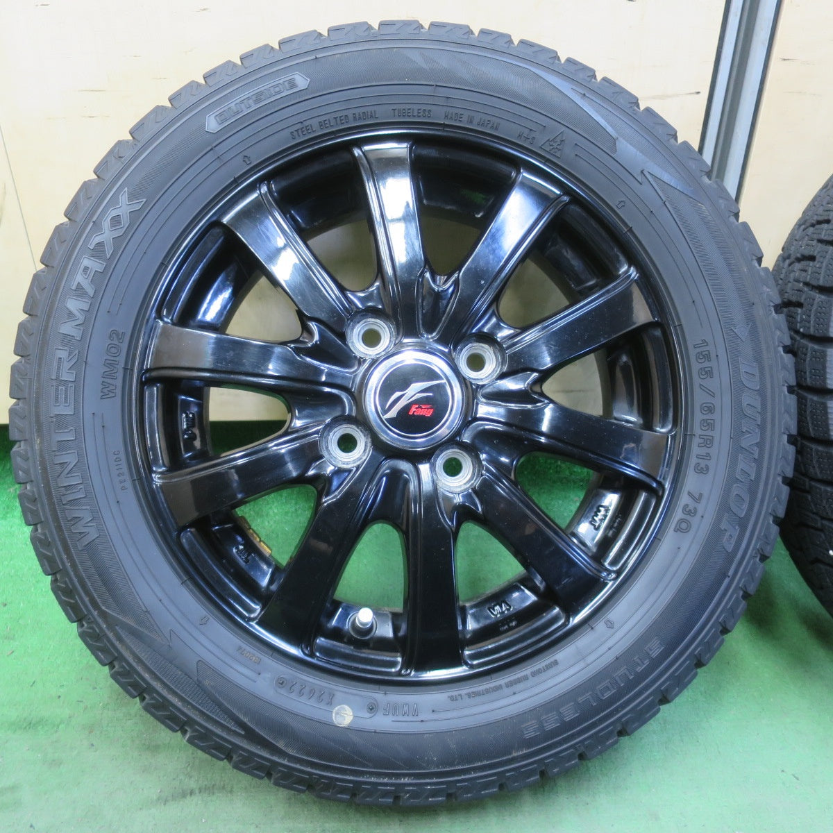 バリ溝！22年！9分★スタッドレス 155/65R13 ダンロップ ウインターマックス WM02 Fang ファング 13インチ PCD100/4H★6042801イス