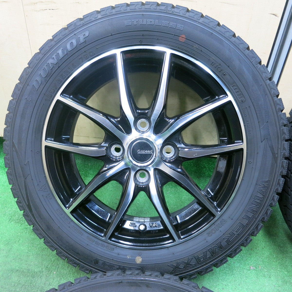 [送料無料] バリ溝！22年！9.5分以上★スタッドレス 165/65R14 ダンロップ ウインターマックス WM02 G.speed Gスピード 軽自動車に PCD100/4H★4111909SYス
