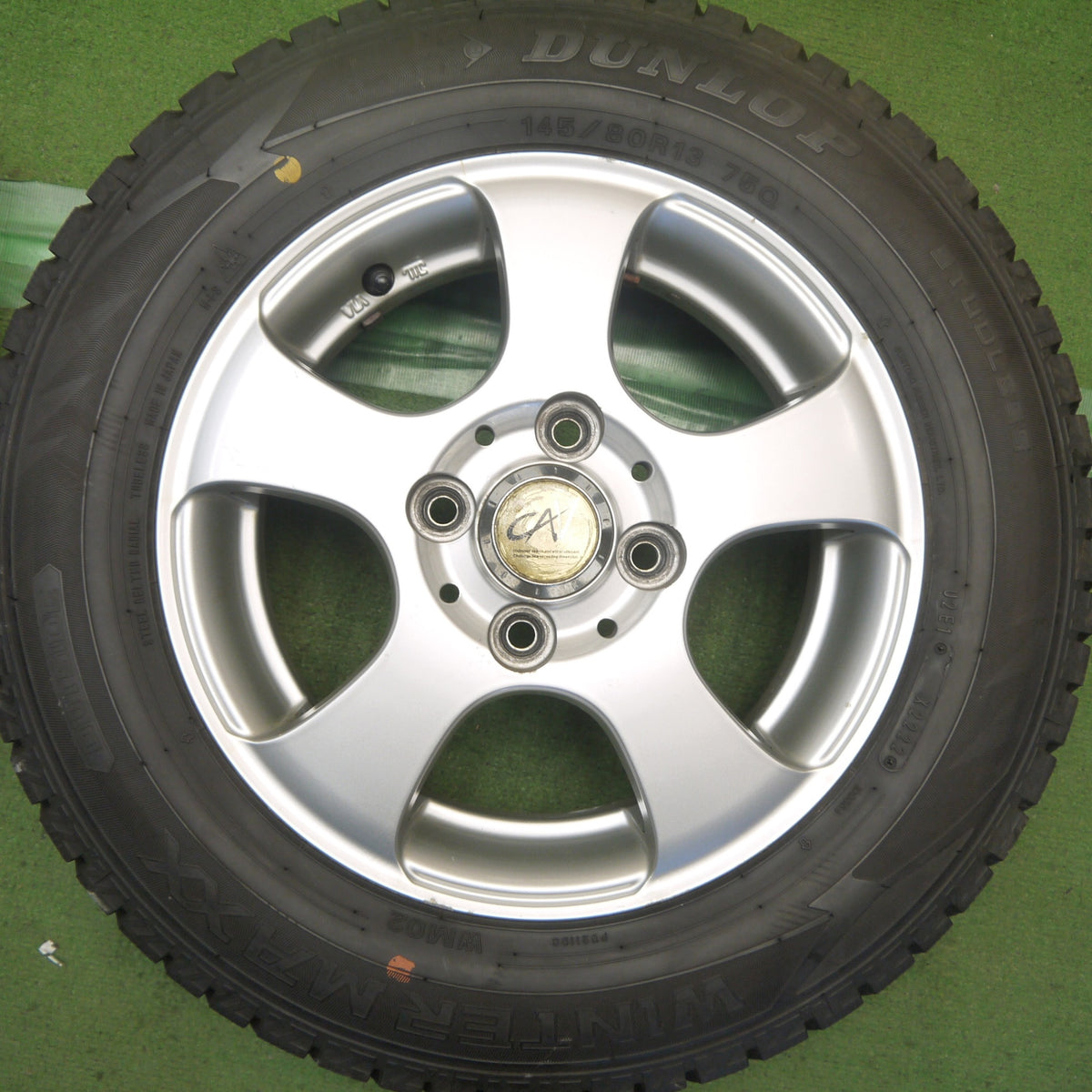 バリ溝！22年！9.5分◎スタッドレス 145/80R13 ダンロップ ウインターマックス WM02 CAV 社外 アルミ 13インチ PCD100/4H◎6091504Hス