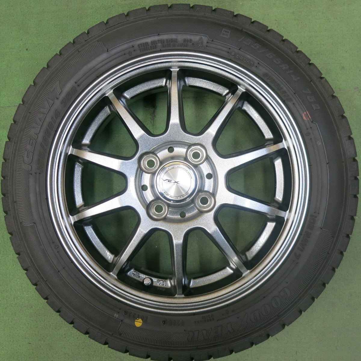 超バリ溝！22年！キレイ！ほぼ10分★スタッドレス 155/65R14 グッドイヤー アイスナビ7 V.E.X. VEX 社外 アルミ 14インチ PCD100/4H★5102202SKス