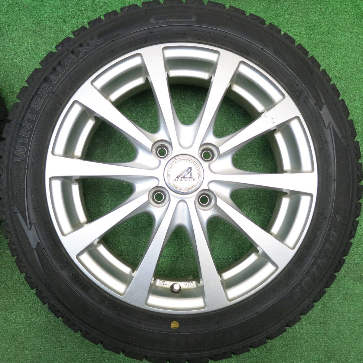 バリ溝！22年！9分★スタッドレス 165/60R15 ダンロップ ウインターマックス WM02 AZ SPORTS AZスポーツ 15インチ ソリオ ハスラー 等 PCD100/4H★5110813HAス