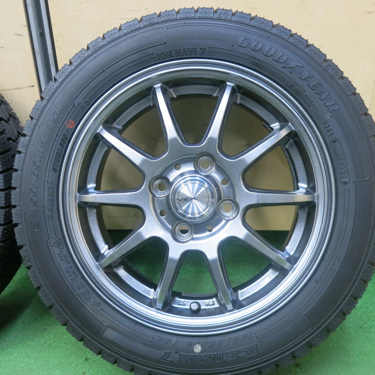超バリ溝！22年！キレイ！ほぼ10分★スタッドレス 155/65R14 グッドイヤー アイスナビ7 V.E.X. VEX 社外 アルミ 14インチ PCD100/4H★5102202SKス