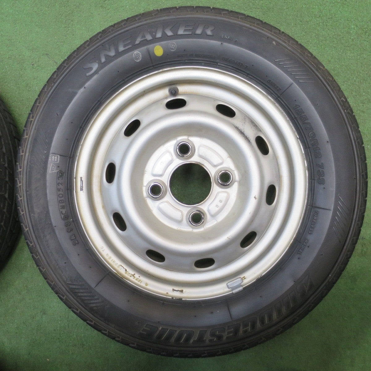 バリ溝！23年！ほぼ10分★155/70R12 ブリヂストン スニーカー SNK2 スチール ホイール 12インチ PCD100/4H★6051908NJノ