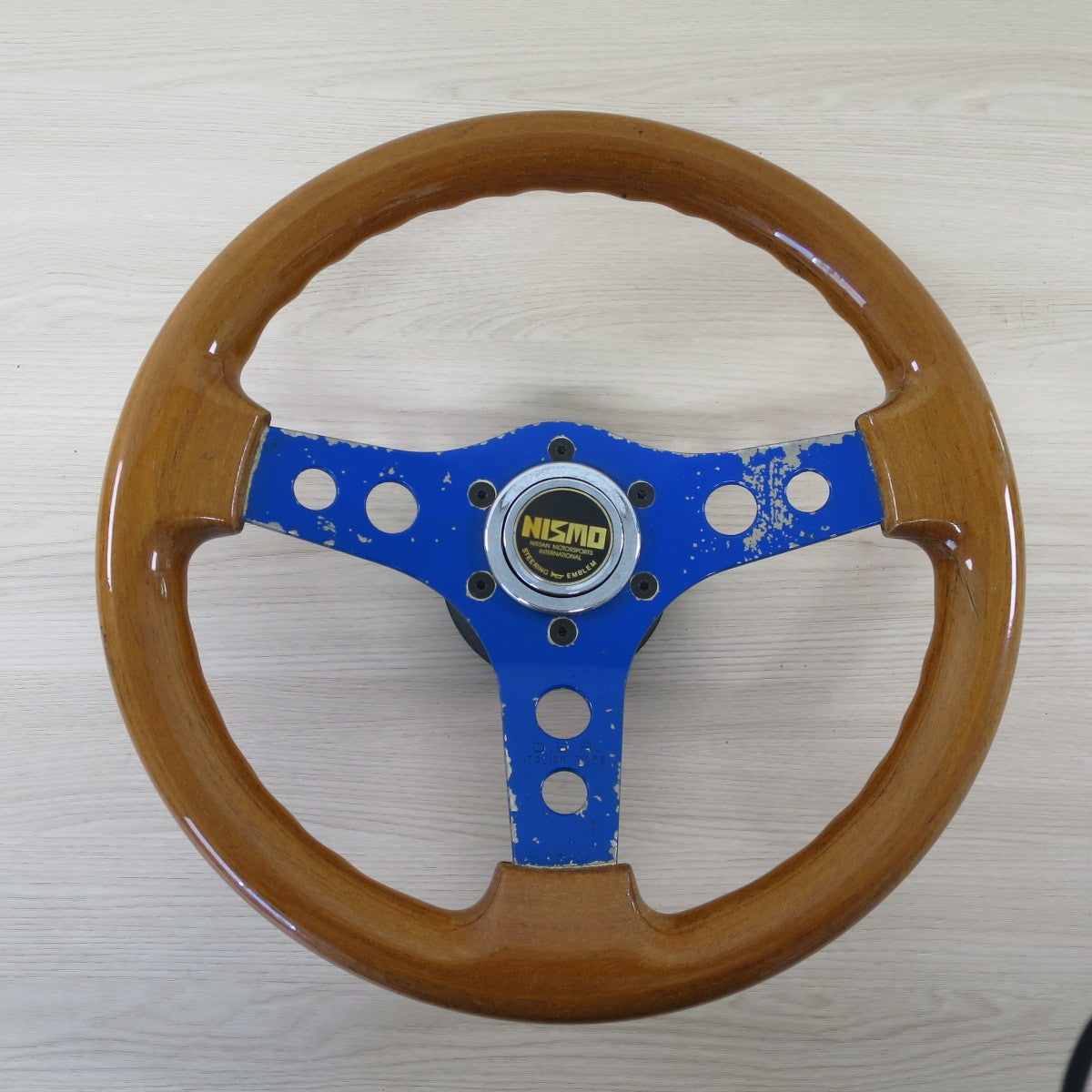 ♪MOMO モモ ウッド ステアリング ハンドル 旧ロゴ 日産 ニスモ ホーンボタン NISSAN MOTORSPORTS 現状品♪ [送料無料]