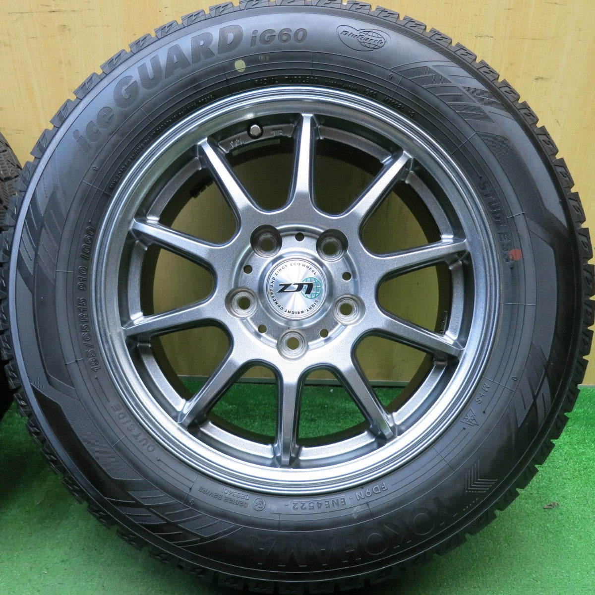 バリ溝！22年！キレイ！9.5分★スタッドレス 195/65R15 ヨコハマ アイスガード iG60 LCZ 社外 アルミ 15インチ PCD114.3/5H★5062815HAス