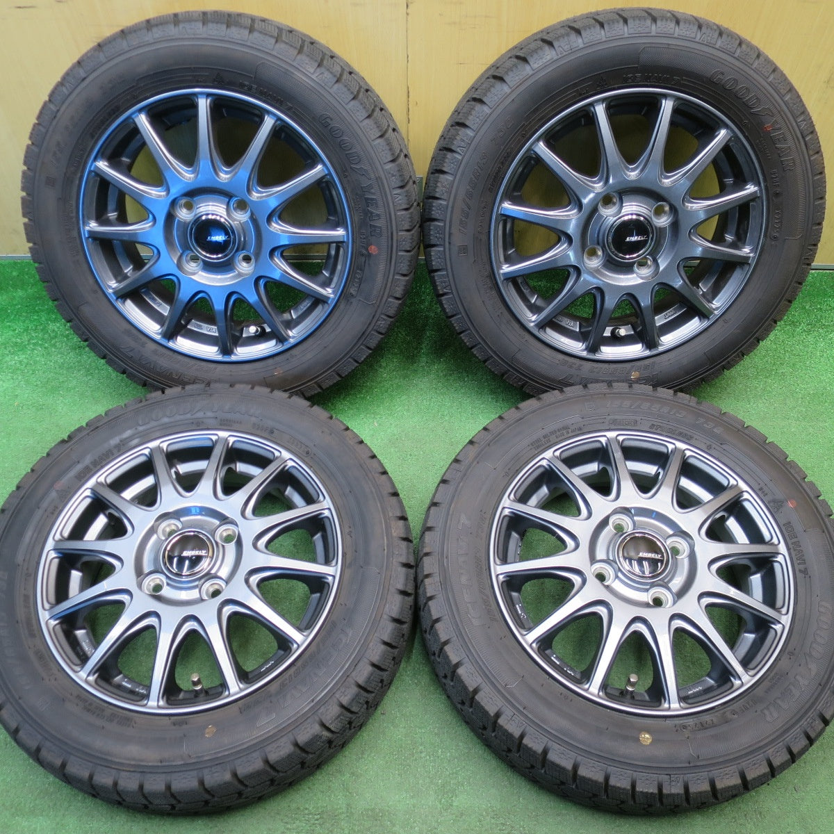 ほぼ未使用！25年！キレイ★スタッドレス 155/65R13 グッドイヤー アイスナビ7 EMBELY 社外 アルミ 13インチ PCD100/4H★6032904NJス
