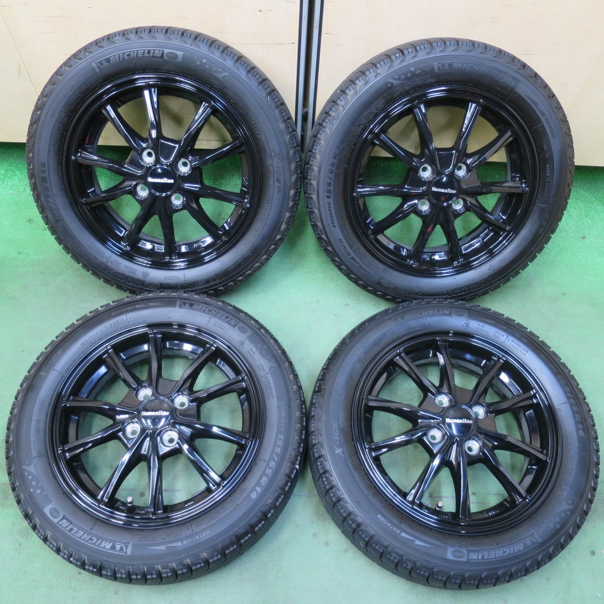 バリ溝！22年！キレイ！ほぼ10分★スタッドレス 155/65R14 ミシュラン X-ICE XI3 Humanline ヒューマンライン 14インチ PCD100/4H★5120904イス