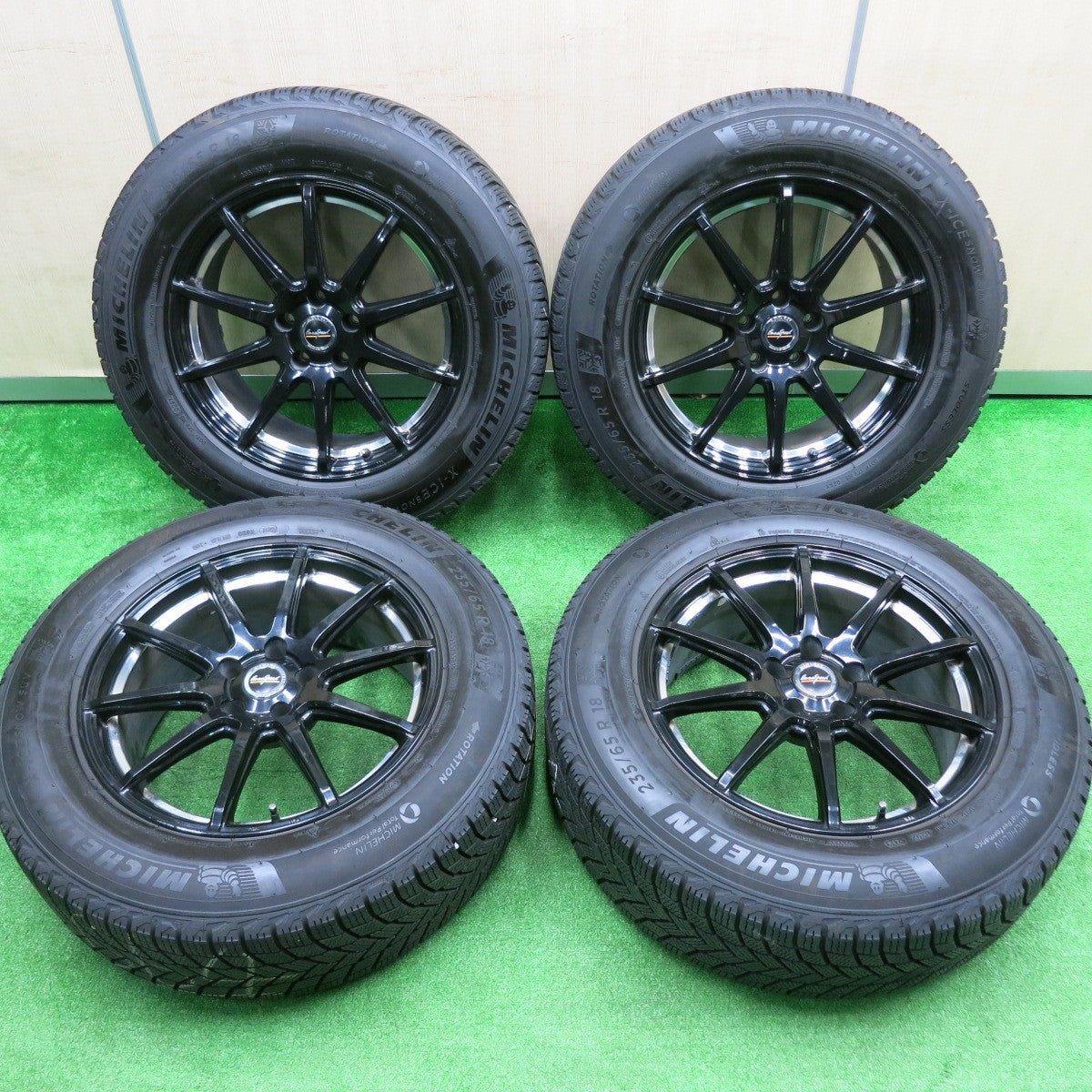 [送料無料] バリ溝！23年！綺麗！ほぼ10分★スタッドレス 235/65R18 ミシュラン X-ICE SNOW SUV Eurospeed MANARAY マナレイ PCD114.3/5H★4092901HAス