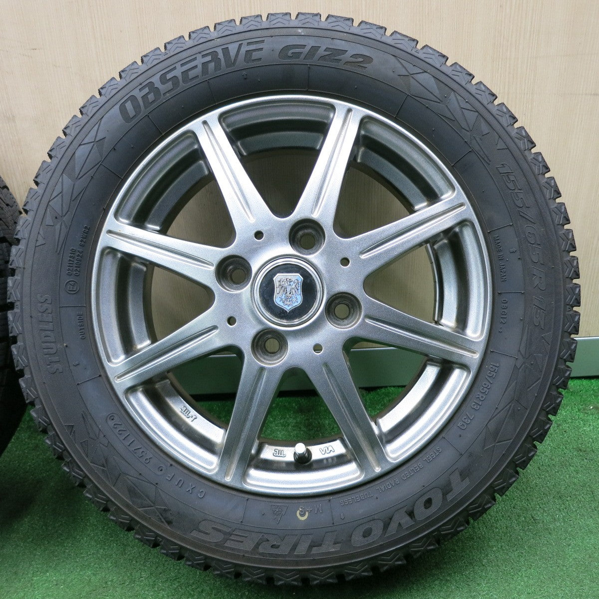 *送料無料* バリ溝！22年！キレイ！9.5分以上★スタッドレス 155/65R13 トーヨー オブザーブ GIZ2 社外 アルミ 13インチ PCD100/4H★4051803NJス