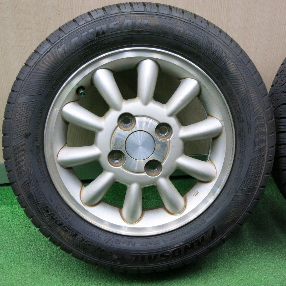 [送料無料] バリ溝！23年！ほぼ10分★スズキ ラパン 純正 155/65R13 ランドセイル 4-SEASONS 13インチ PCD100/4H★4121402NJノ