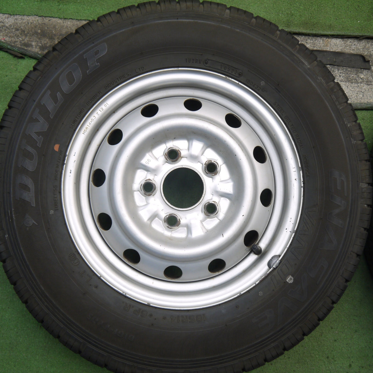 バリ溝！22年！9.5分◎185R14 6PR ダンロップ エナセーブ VAN01 スチール ホイール 14インチ PCD114.3/5H◎6090406Hノ