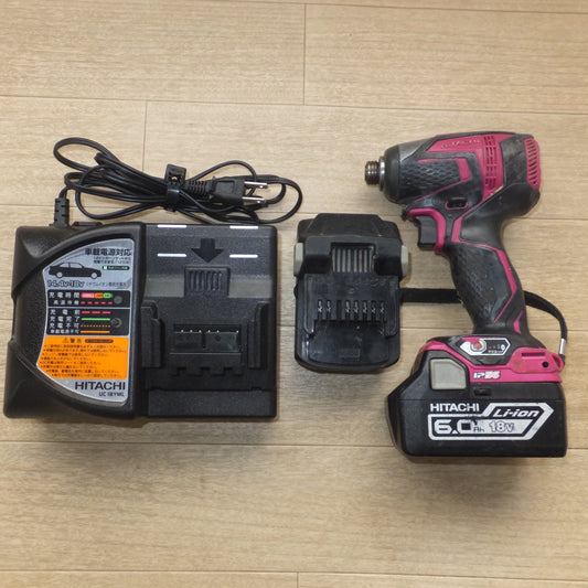 [送料無料] ジャンク★日立 HITACHI コードレスインパクトドライバ WH18DDL　蓄電池 BSL1860 2個　急速充電器 UC18YML　セット★