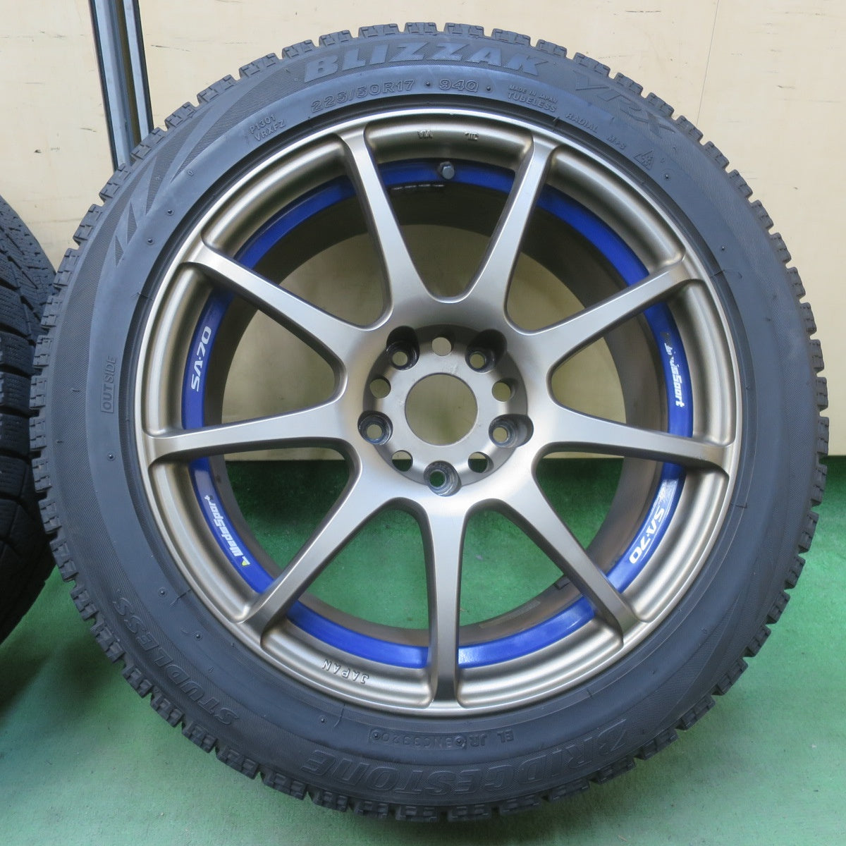 センサー付★ＷedsSport SA-70 225/50R17 スタッドレス ブリヂストン ブリザック VRX ウェッズスポーツ 17インチ PCD114.3/5H★6041106イス