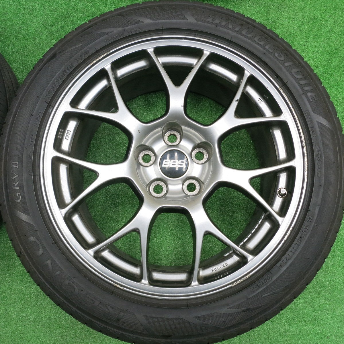 [送料無料] バリ溝！23年！9.5分★三菱 ランエボX 純正 BBS RG406 鍛造 235/50R18 ブリヂストン レグノ GRV2 18インチ PCD114.3/5H★4091404HAノ