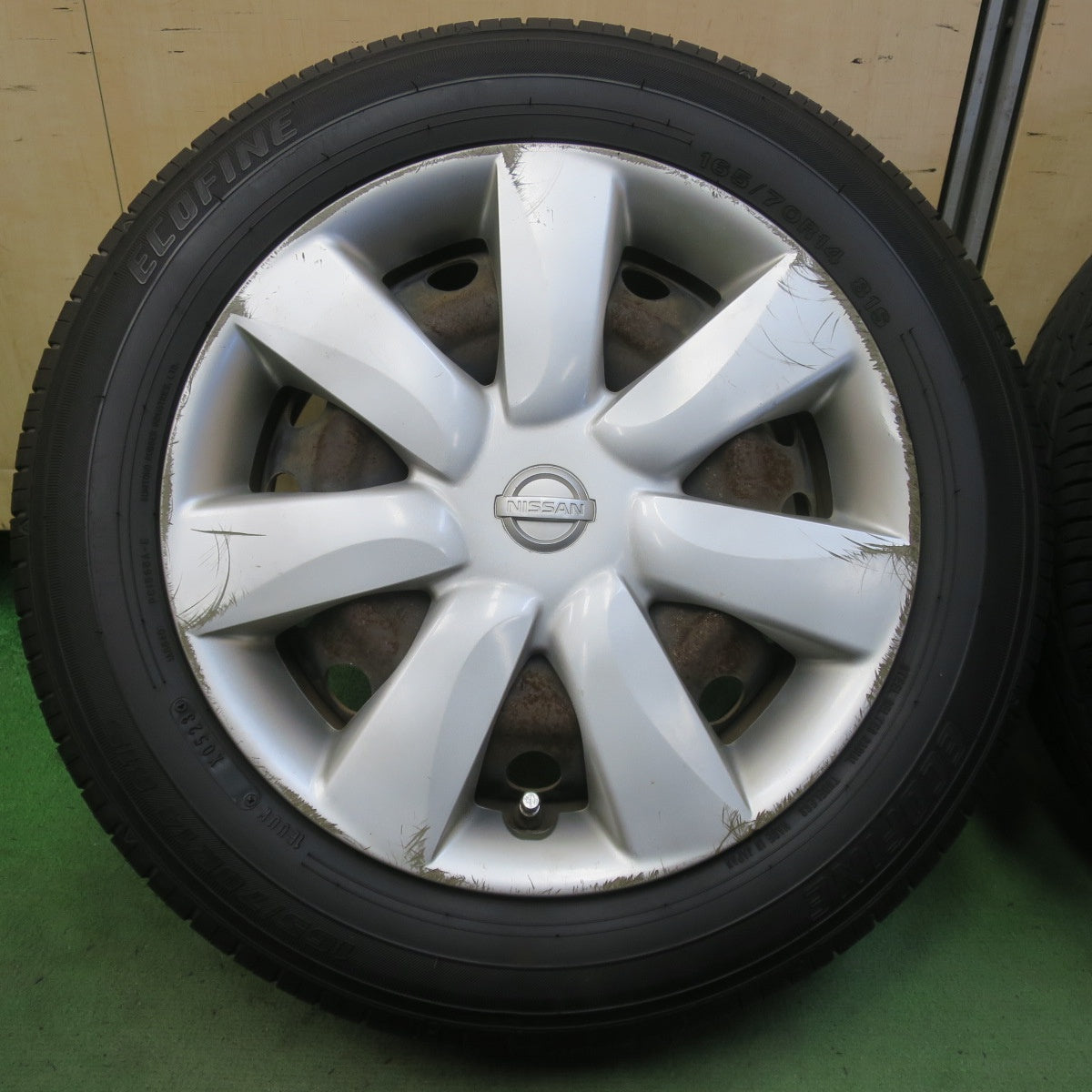 バリ溝！23年！8.5分★日産 K13 マーチ 純正 スチール 165/70R14 ECOFINE エコファイン 14インチ PCD100/4H★6052207イノ
