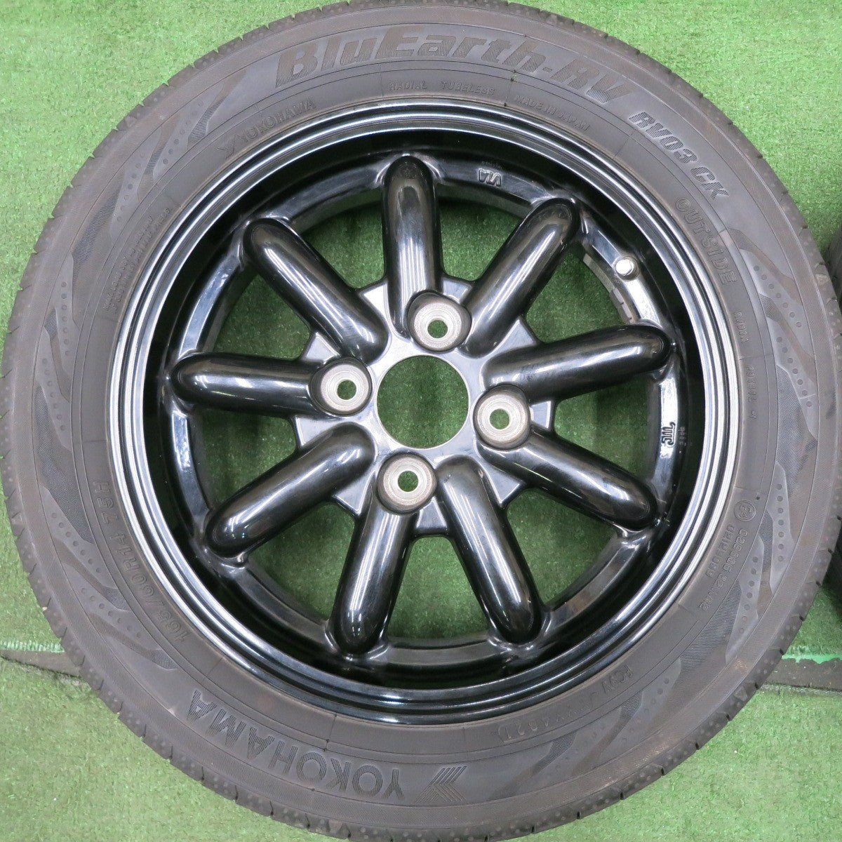 *送料無料* バリ溝！21年！8.5分★軽サイズ 165/60R14 ヨコハマ BluEarth-RV RV03 CK ブルーアース 社外 アルミ 14インチ PCD100/4H★4051909HAノ