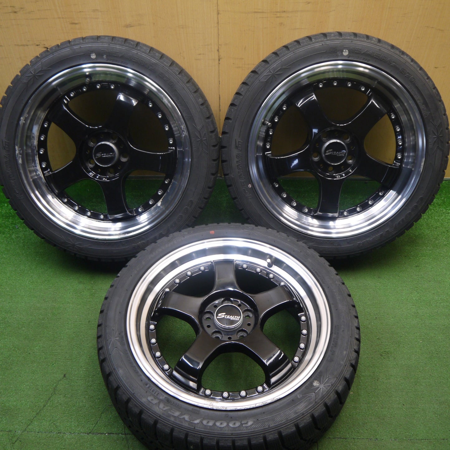 バリ溝！9.5分！3本★プリウス 等 STEALTH RACING PROGRESS K35 215/45R17 スタッドレス グッドイヤー アイスナビ6 17インチ ステルスレーシング PCD100/5H★6022506Hス