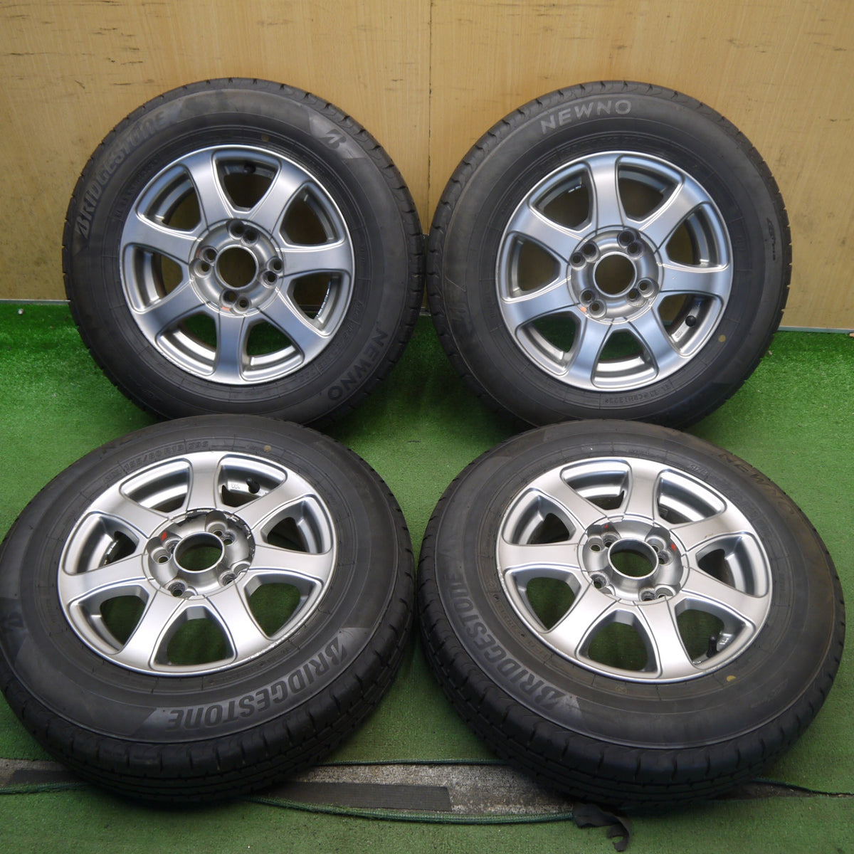 ほぼ未使用！24年◎155/80R13 ブリヂストン NEWNO 社外 アルミ ホイール ニューノ 13インチ PCD100 114.3/4H マルチ◎6081203Hノ