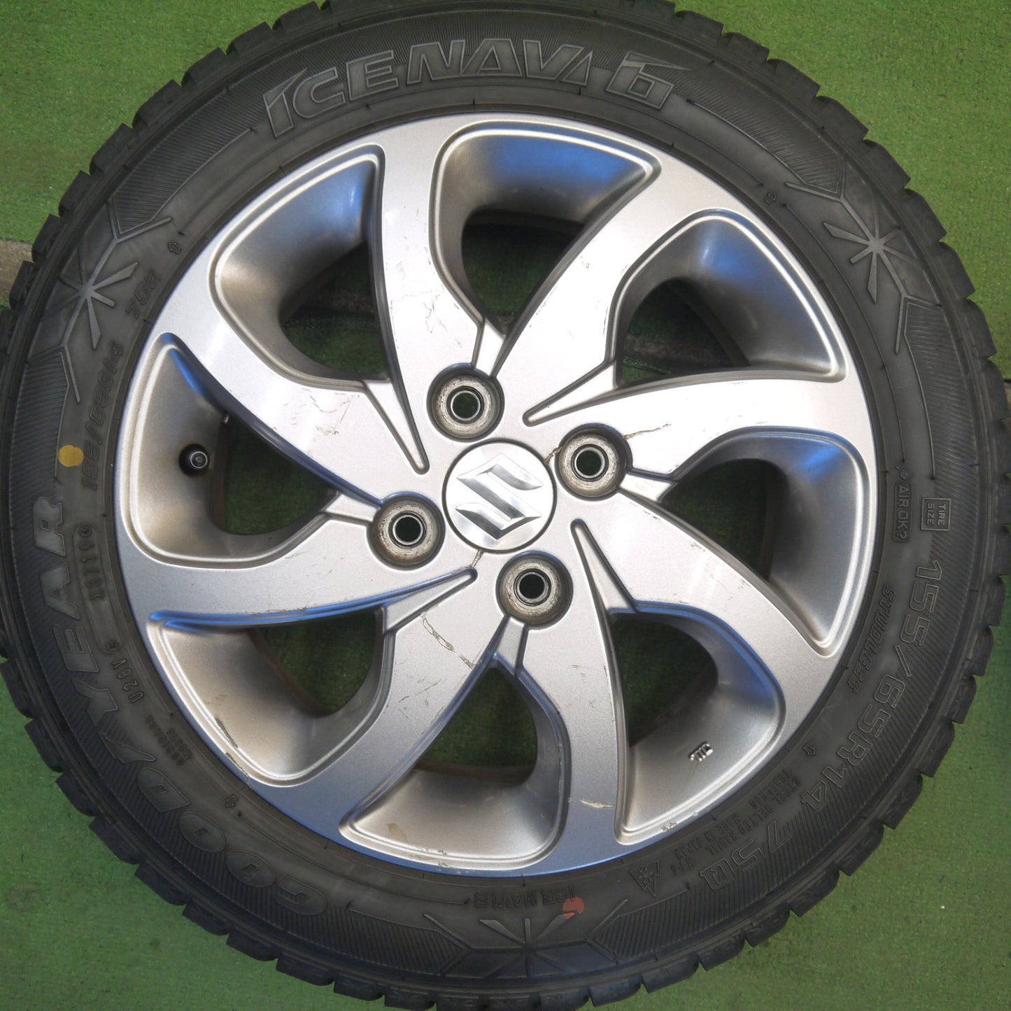 4本価格◎スズキ MK21S パレット 純正 155/65R14 スタッドレス グッドイヤー アイスナビ6 14インチ PCD100/4H◎6072106Hス