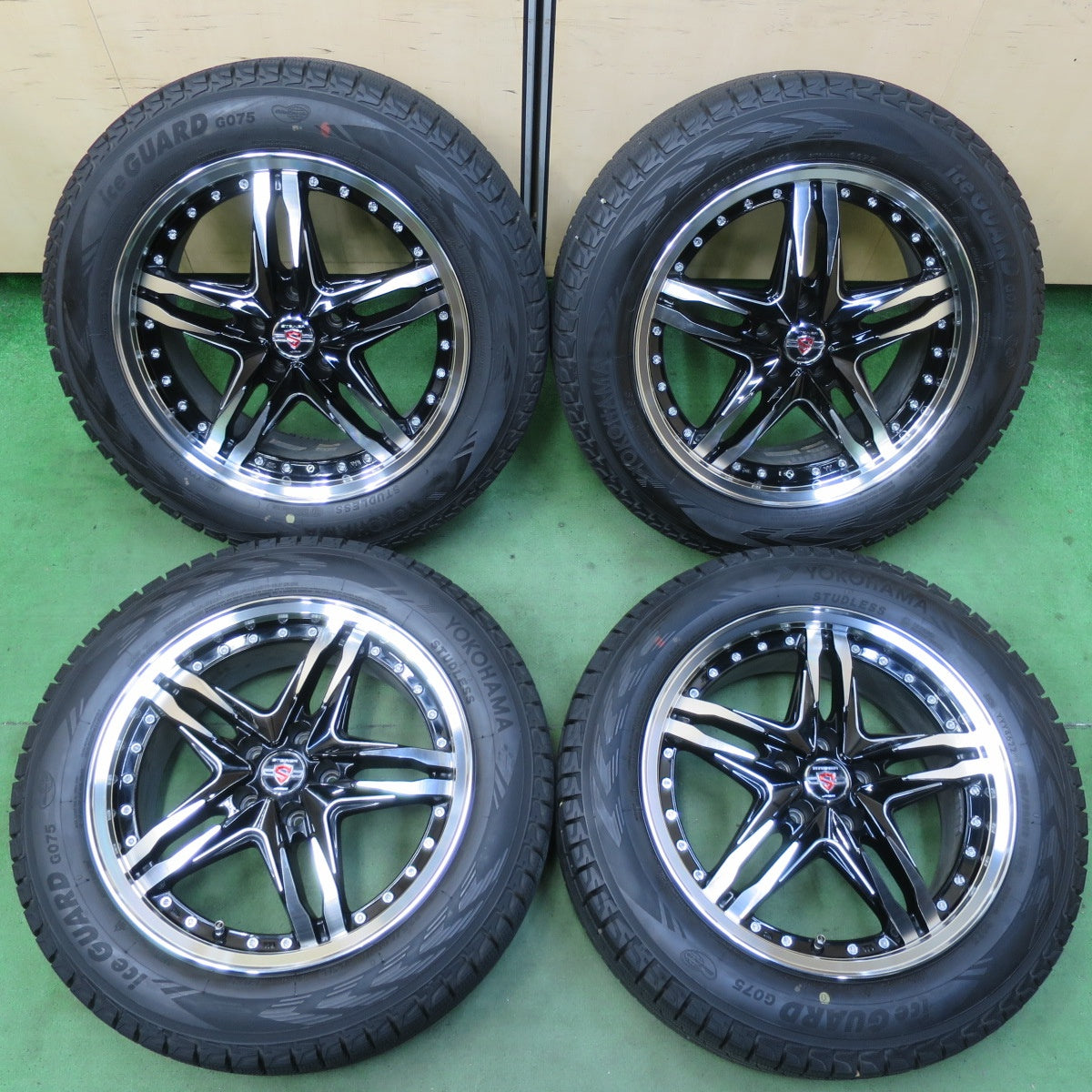 バリ溝！22年！キレイ！9.5分★STEINER AME 225/60R18 スタッドレス ヨコハマ アイスガード G075 シュタイナー 18インチ PCD114.3/5H★5061102イス