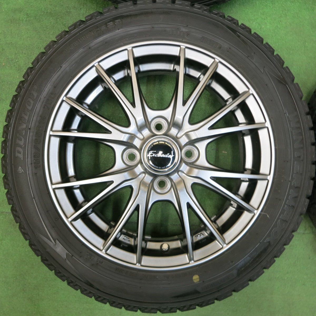 [送料無料] バリ溝！20年！キレイ！9.5分★スタッドレス 155/65R14 ダンロップ ウインターマックス WM02 Exceeder エクシーダー 14インチ PCD100/4H★4112110SYス