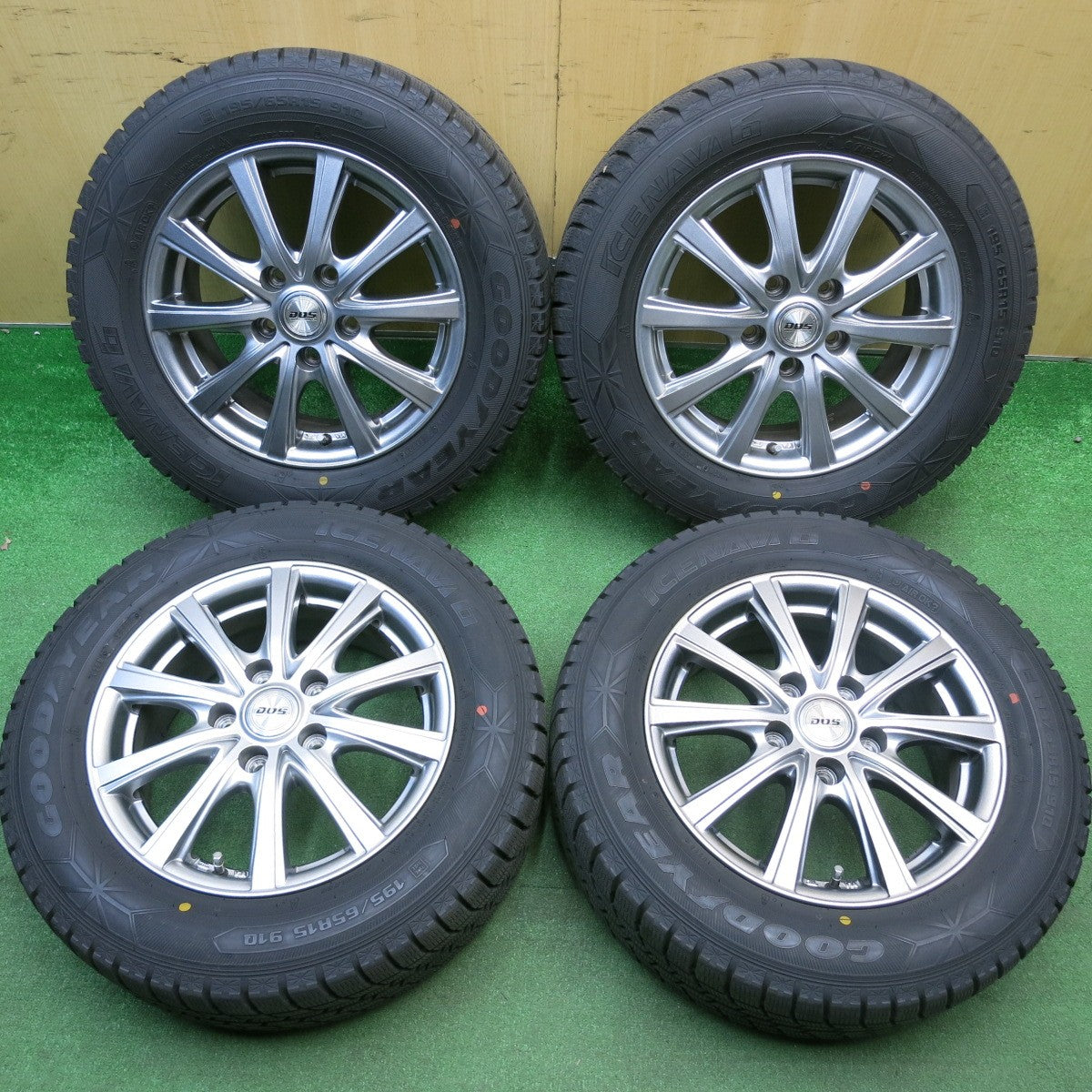バリ溝！キレイ！8.5分★スタッドレス 195/65R15 グッドイヤー アイスナビ6 D.O.S. DOS 社外 アルミ 15インチ PCD114.3/5H★6012507HAス