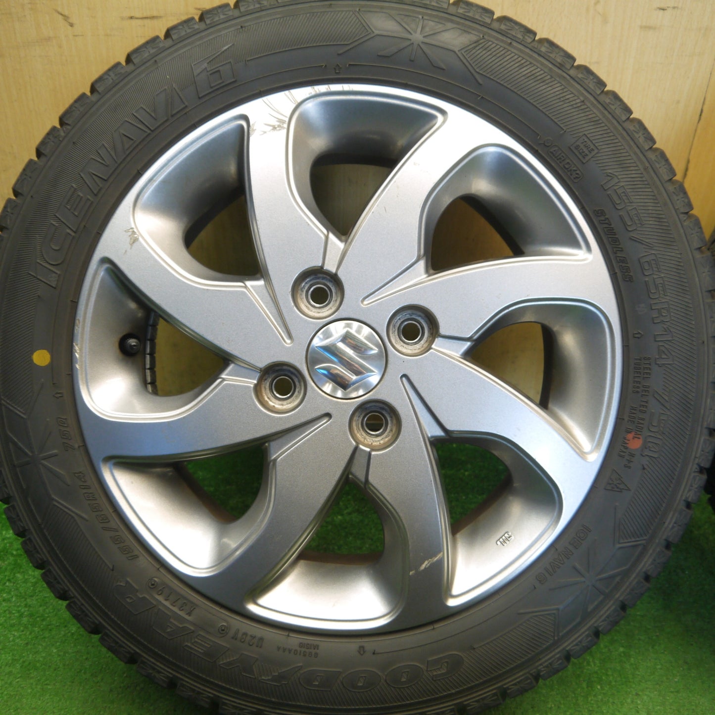 4本価格◎スズキ MK21S パレット 純正 155/65R14 スタッドレス グッドイヤー アイスナビ6 14インチ PCD100/4H◎6072106Hス