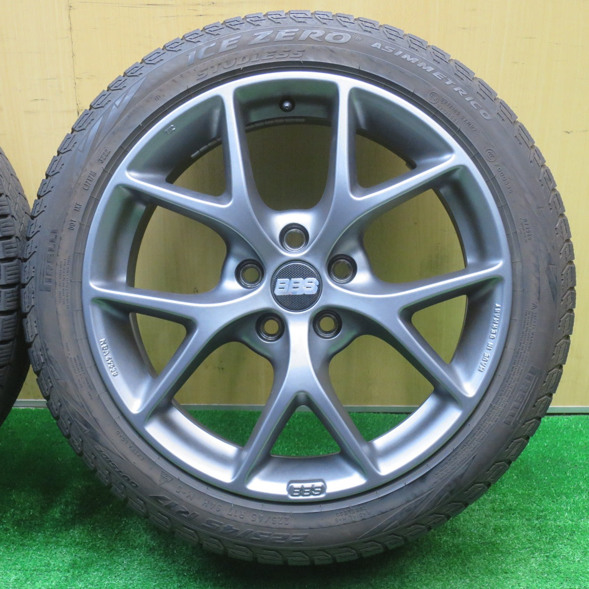 キレイ！22年★ボルボ 等 BBS SR007 KBA49538 225/45R17 スタッドレス ピレリ アイスゼロ アシンメトリコ 17インチ PCD108/5H★5101403NJス